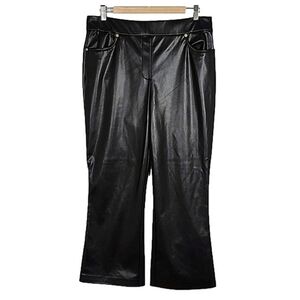 Michael Kors Women's  Black Faux Leather Stretch Cropped Pants Size Large